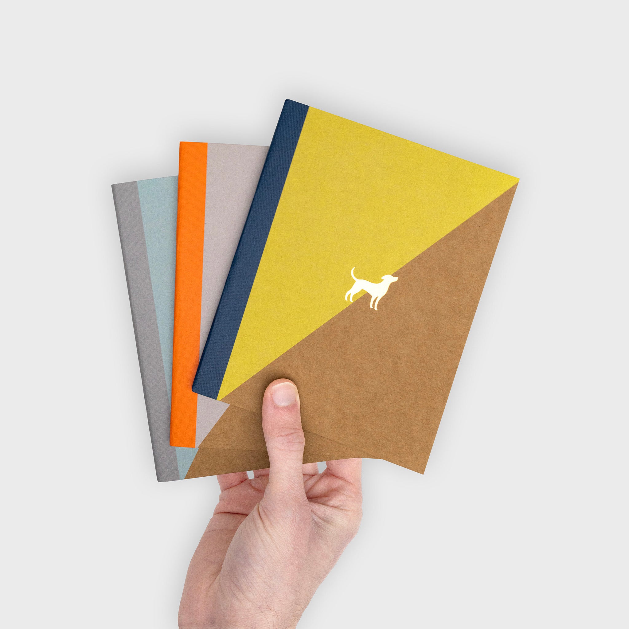 Hand holding a set of dog notebooks