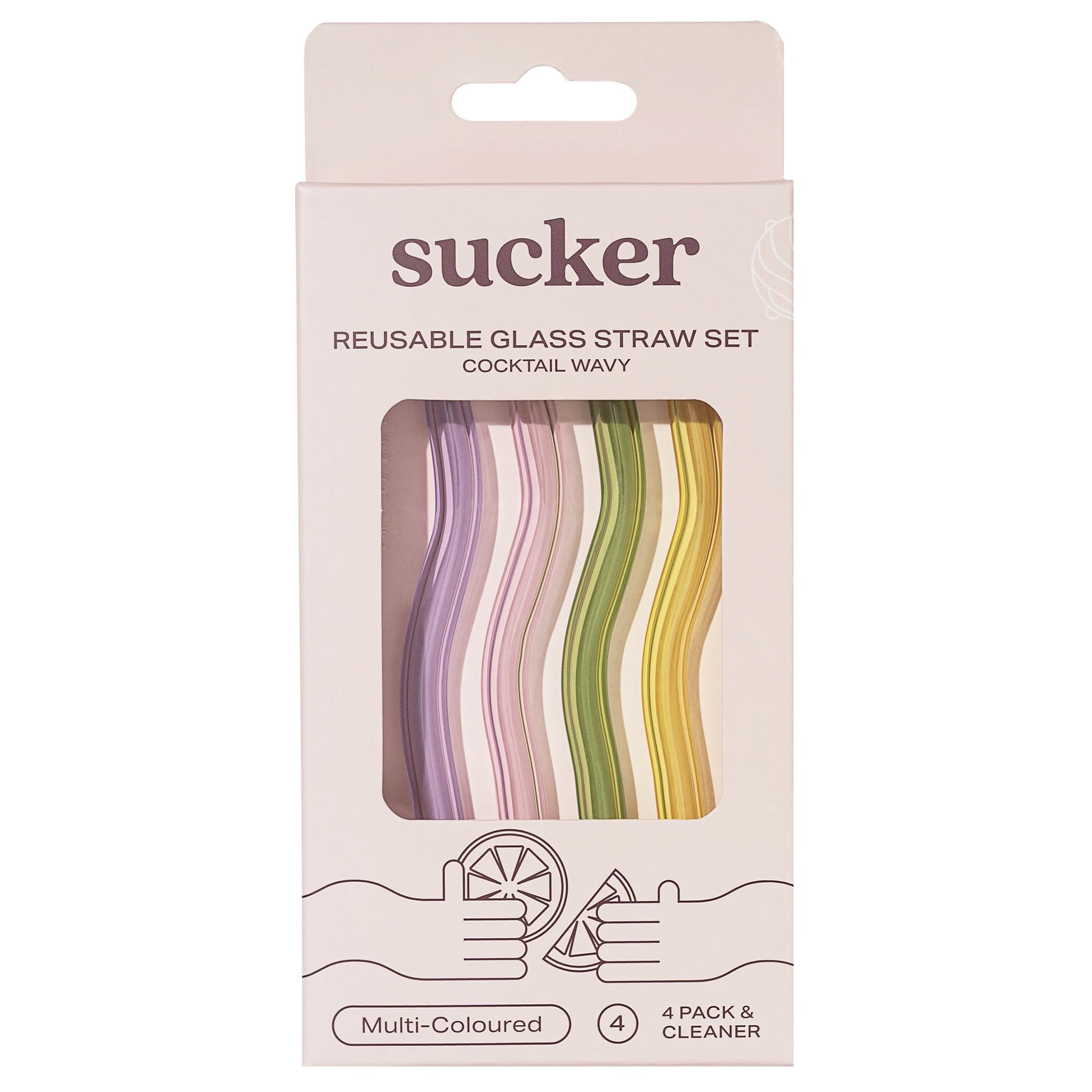 Sucker Glass Cocktail Wavy Drinking Straw Set - Multi Colour