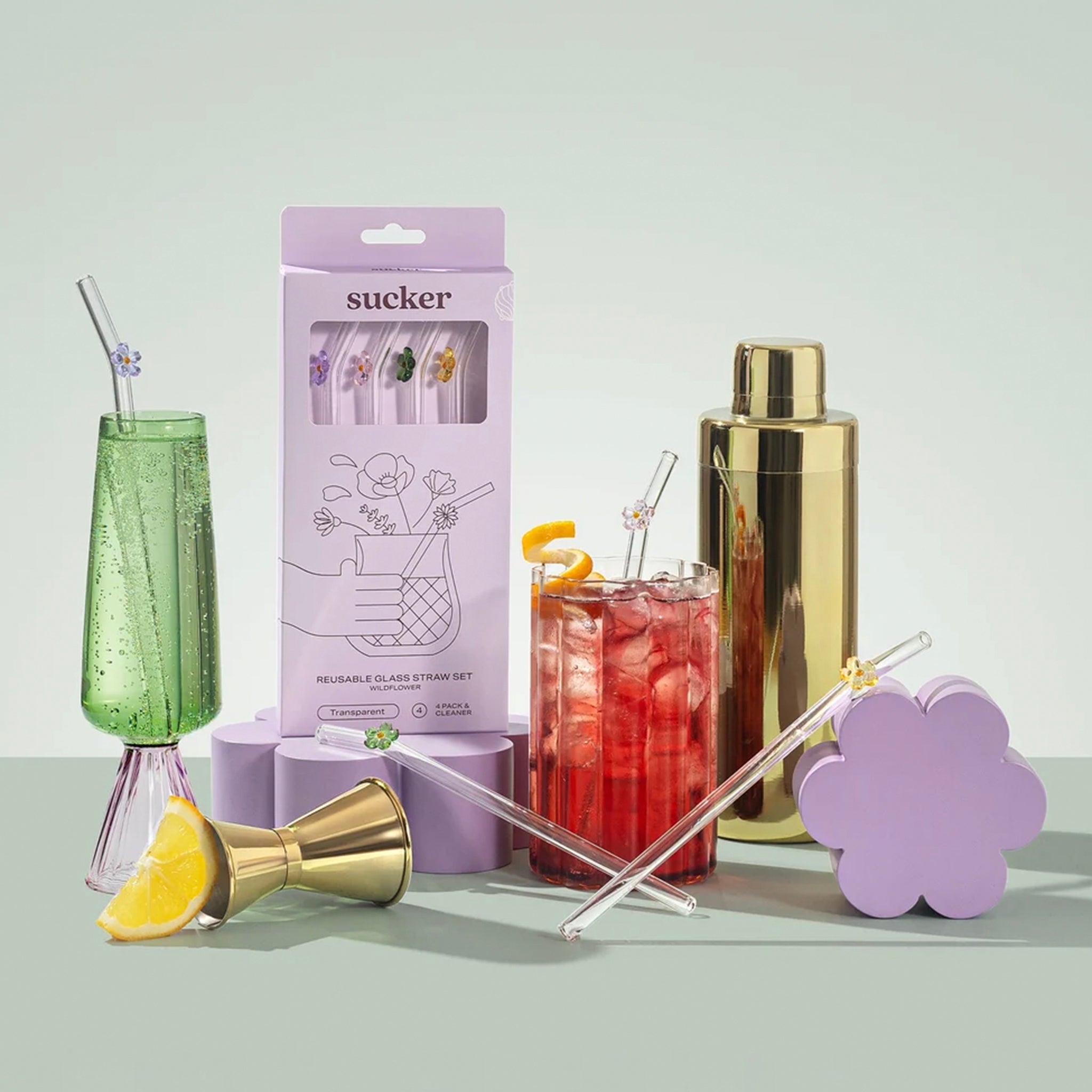 Sucker Glass Wildflower Drinking Straw Set