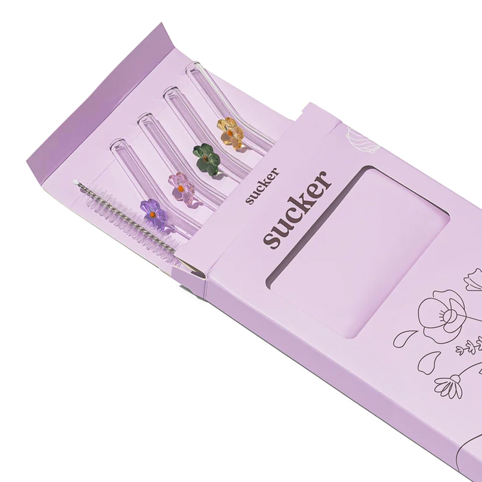 Sucker Glass Wildflower Drinking Straw Set