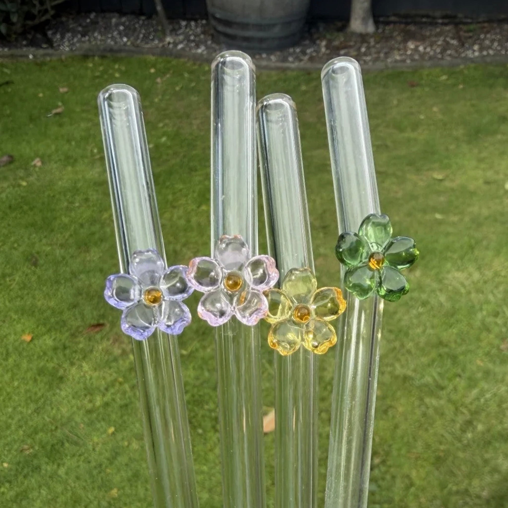 Sucker Glass Wildflower Drinking Straw Set