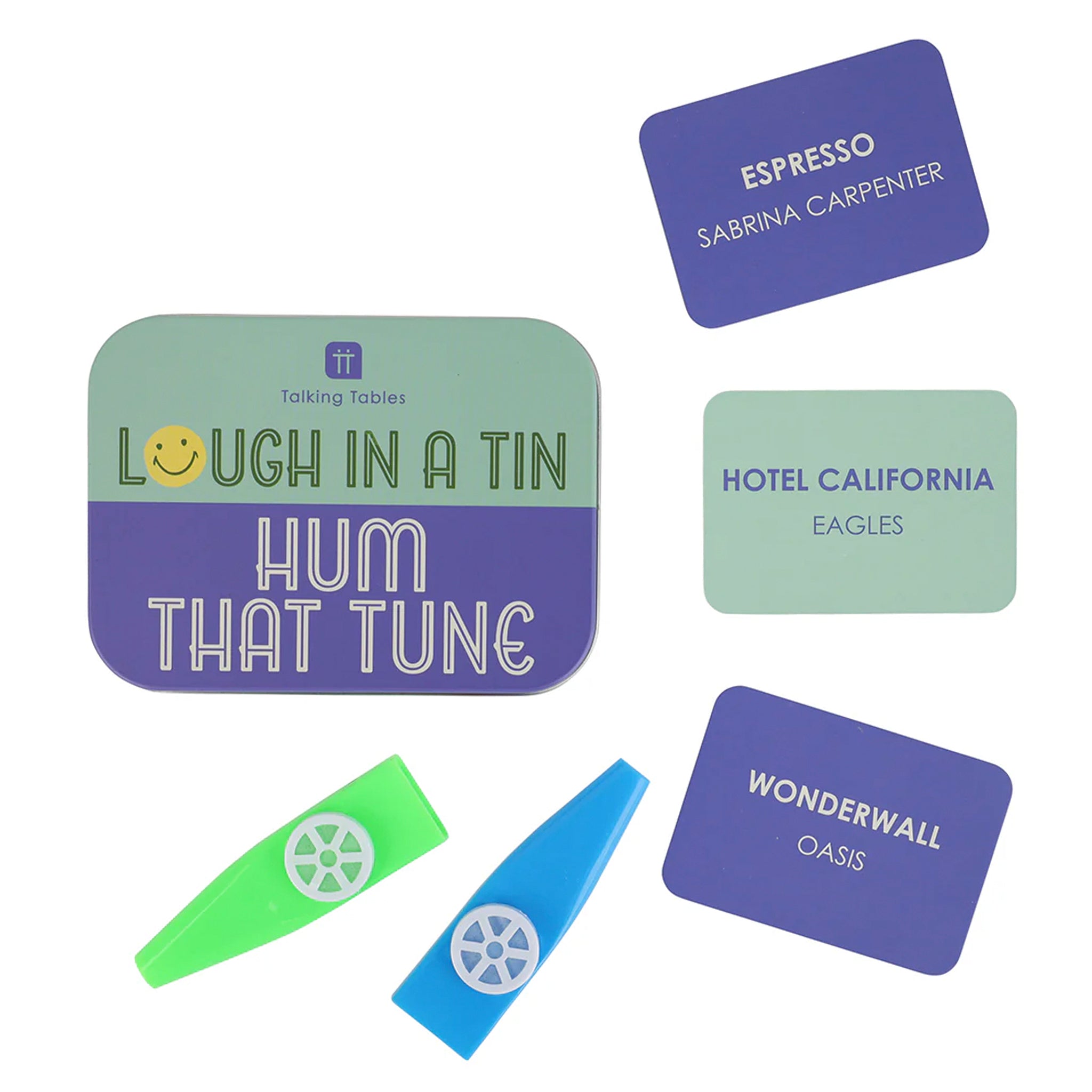 Set of colorful coasters with text and designs on a white background