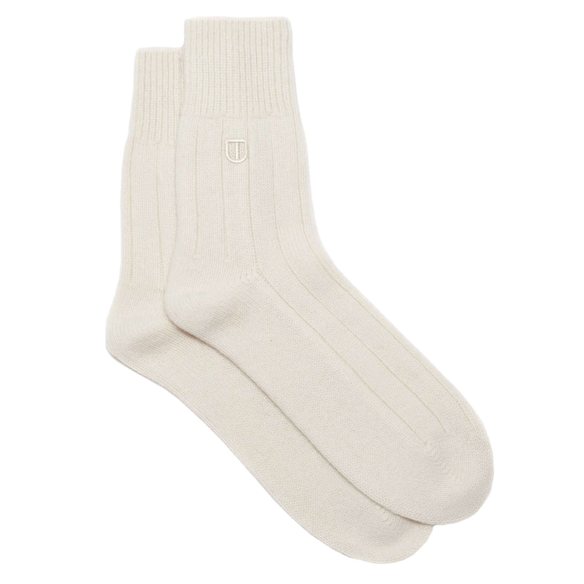 Alt Tag: The Uniform Cashmere Socks - Milk light grey ribbed cashmere socks, ultra-soft warm luxury comfort