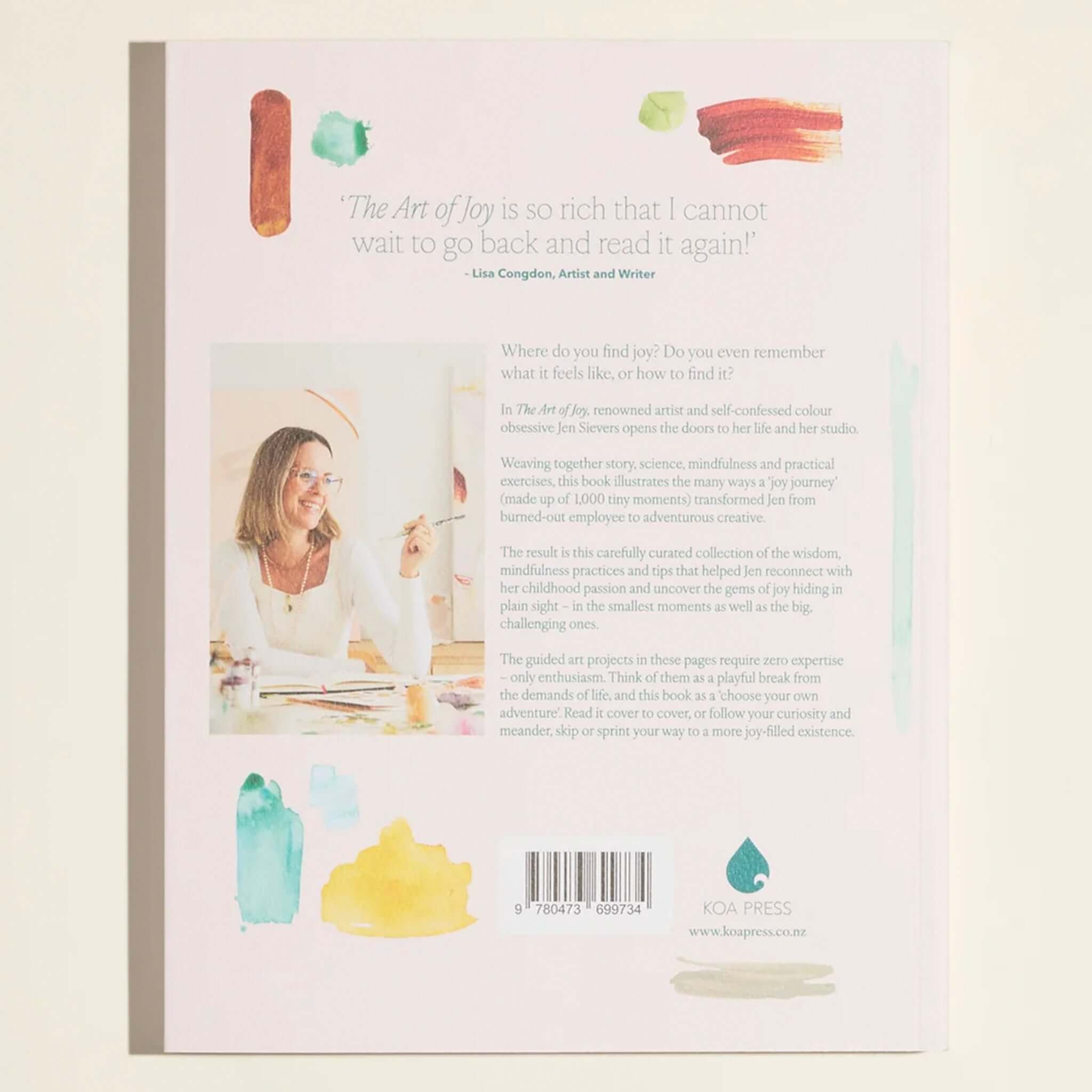 The Art of Joy: Easy Daily Rituals and Practices for a Wonder Filled Life book back cover with author photo, quote and synopsis
