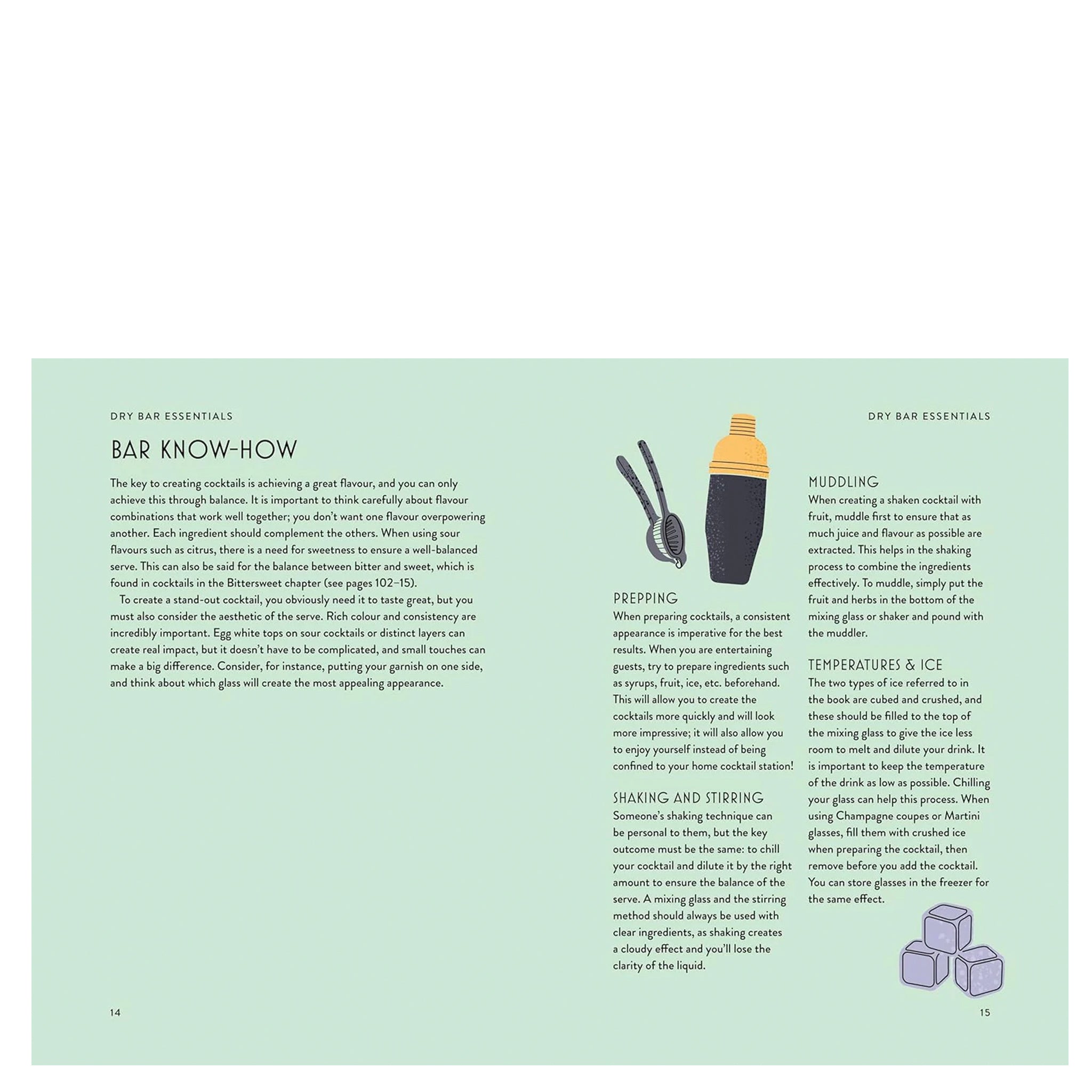 Page from a book or magazine with text and illustrations on a light green background