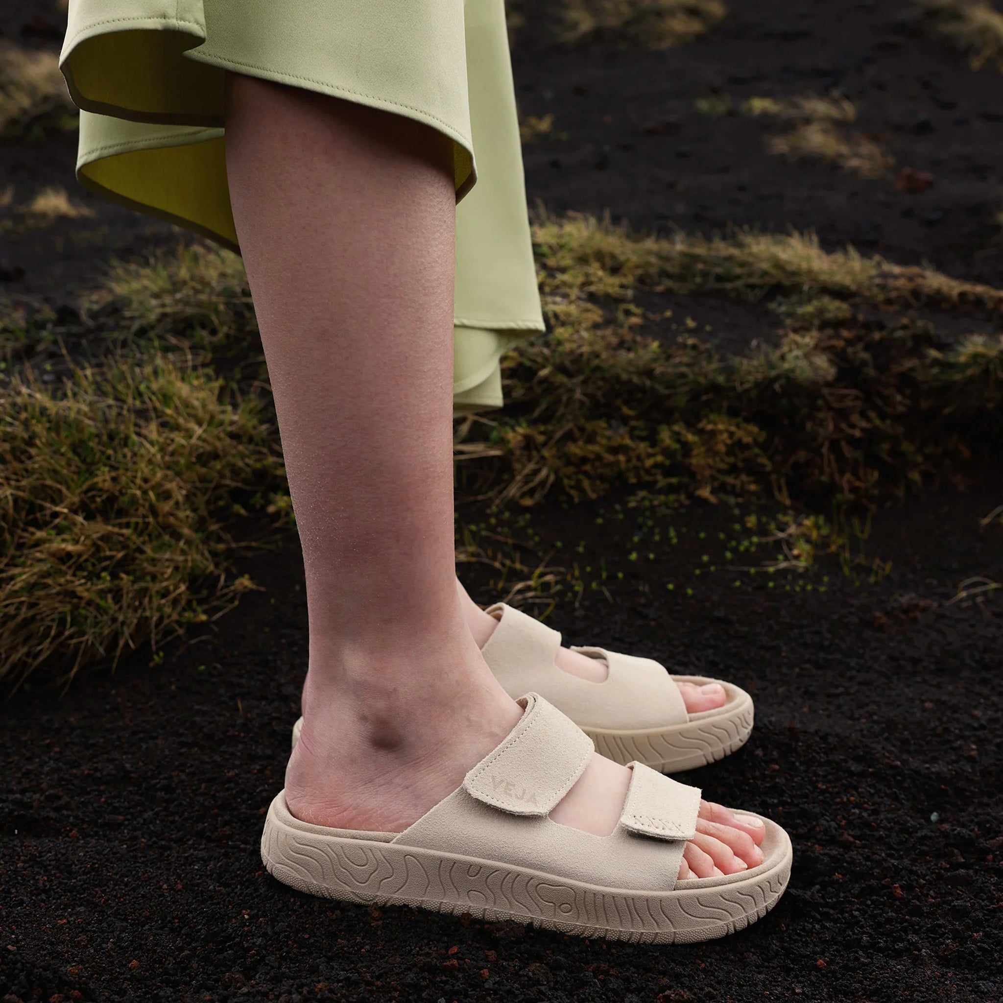 Veja Etna Soft Suede Slide Sandals - Aqua / Almond