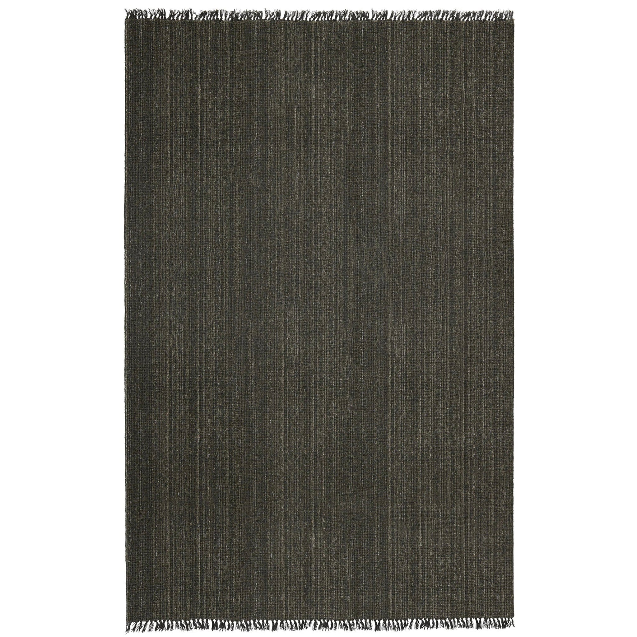 Dark gray rug with fringed edges on a white background