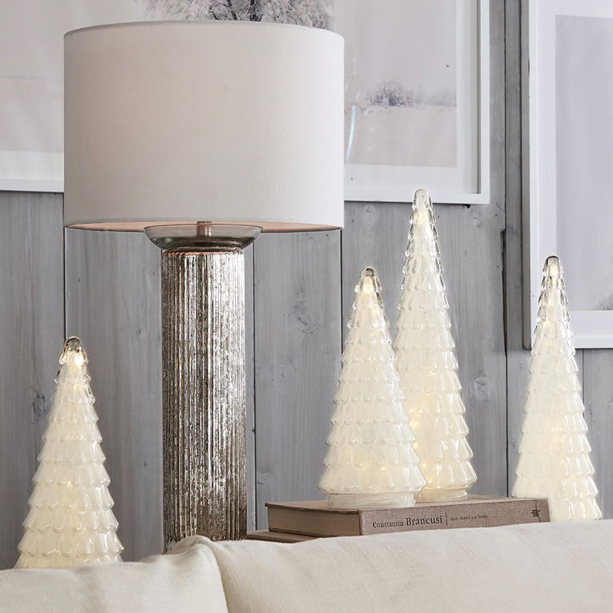 White Frost Drop LED Table Top Glass Trees