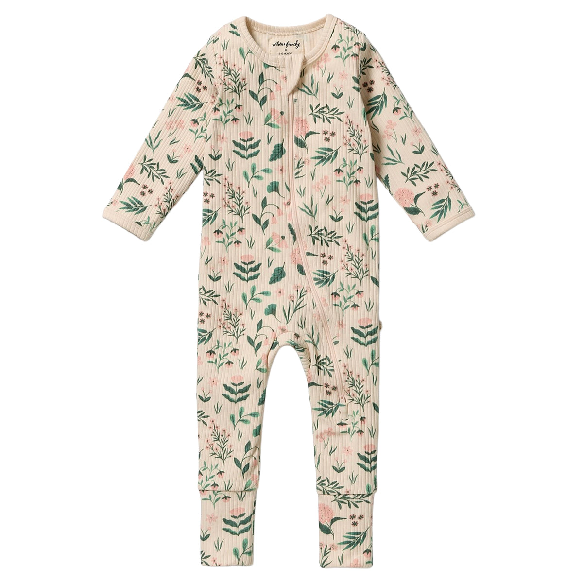 Wilson & Frenchie Organic Cotton Zipsuit with Feet - Sweet Bloom
