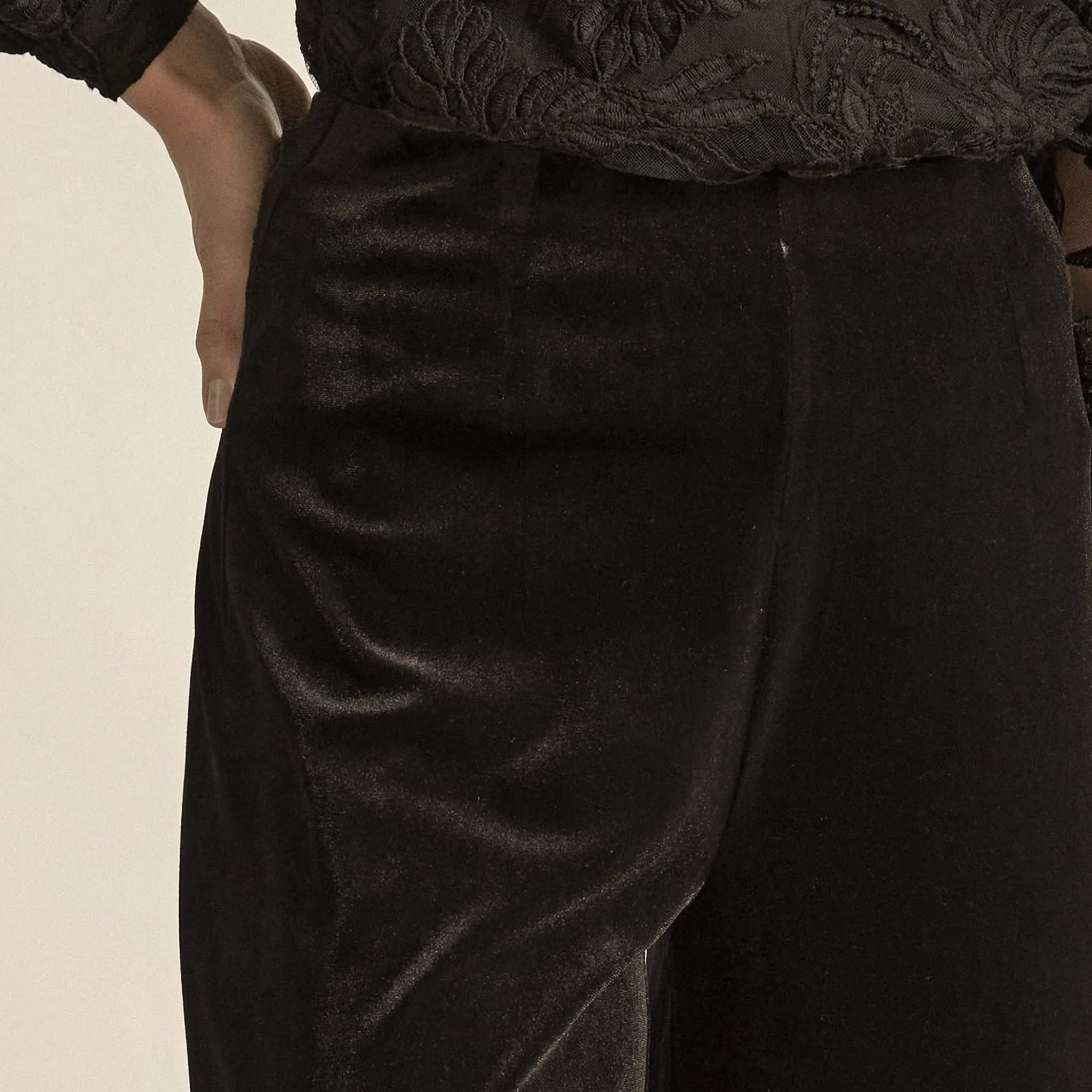 Alt Tag: Zoe Kratzmann Haven Pants - Black velvet-feel trousers close-up with soft waistband and modern silhouette