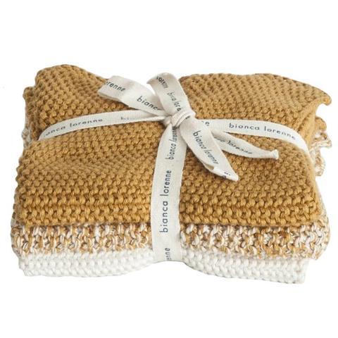 Bianca Lorenne Knitted Cotton Wash Cloth Set - Lavette Ochre - Tea Pea Home