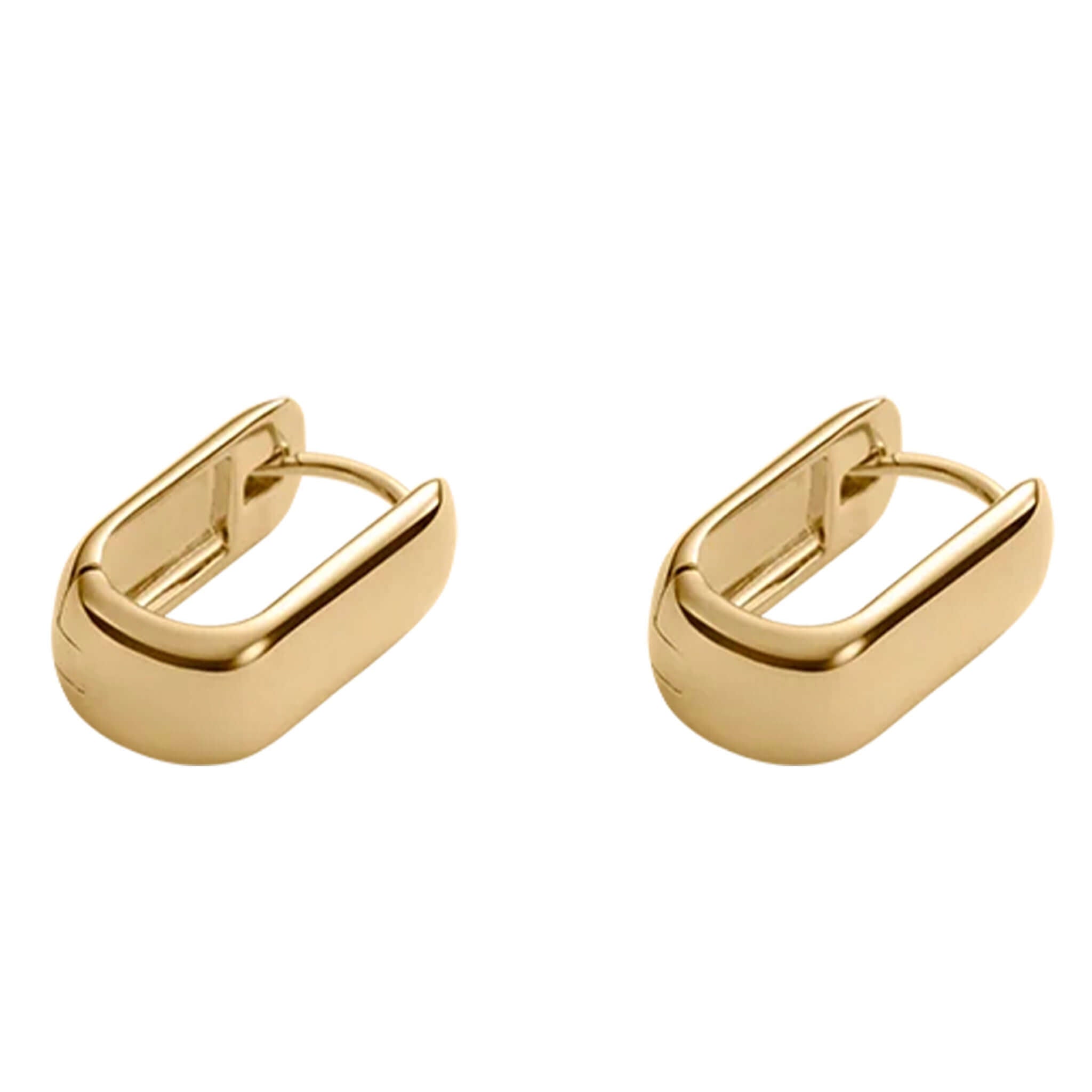 Kirstin Ash Ember Collection Symphony Hoop Earrings Small in polished 18k gold plating, featuring a chunky rectangular design.