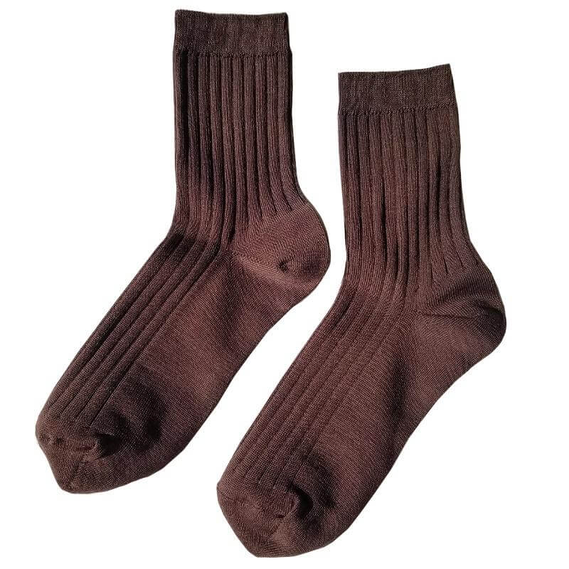 Alt Tag: Le Bon Shoppe Her Cotton Socks - Coffee ribbed breathable cotton-blend crew socks in coffee brown, classic everyday go-to pair