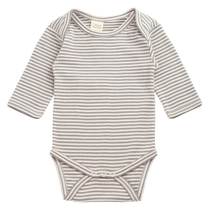 Nature Baby Organic Cotton Long Sleeve Bodysuit - Grey Marl Stripe - Tea Pea Home