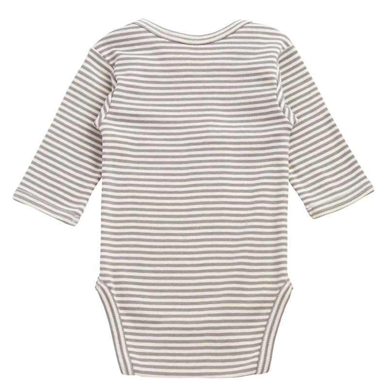 Nature Baby Organic Cotton Long Sleeve Bodysuit - Grey Marl Stripe - Tea Pea Home