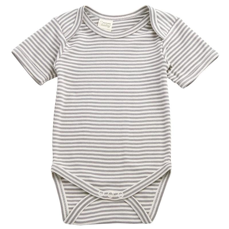 Nature Baby Organic Cotton Short Sleeve Bodysuit - Grey Marl Stripe - Tea Pea Home