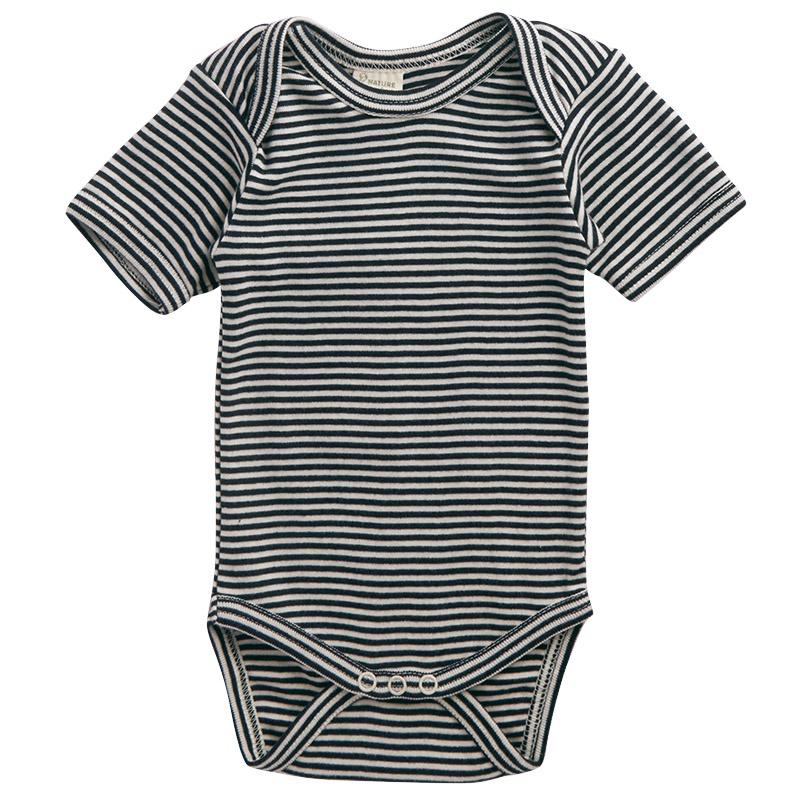 Nature Baby Organic Cotton Short Sleeve Bodysuit - Navy Stripe - Tea Pea Home