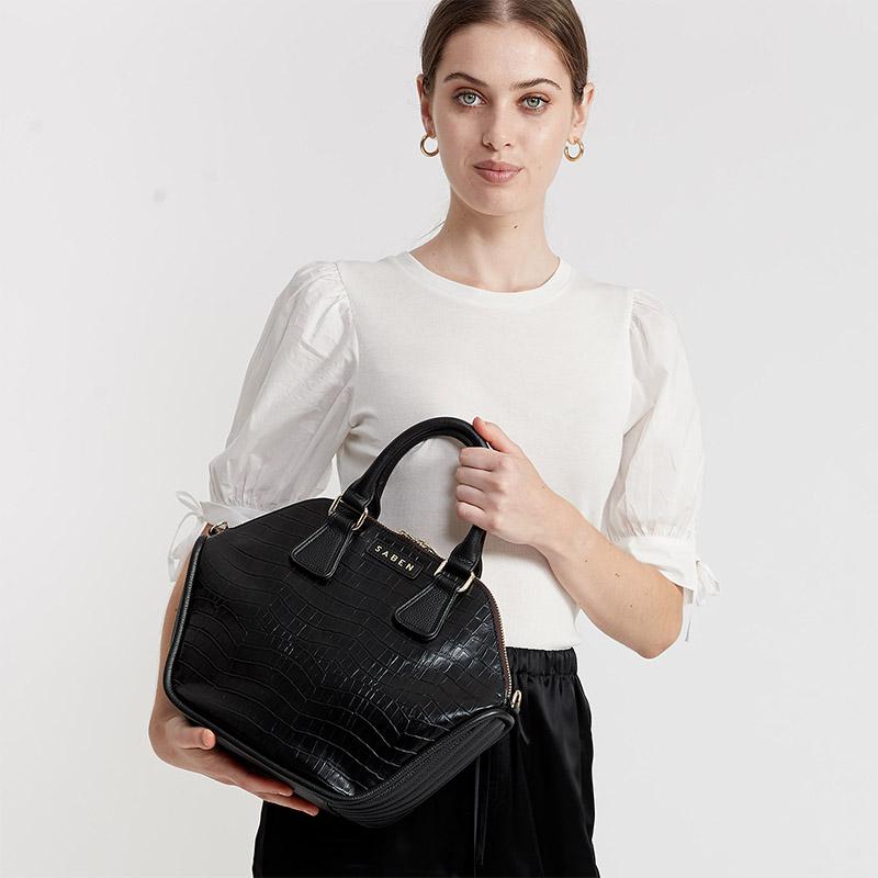 Saben Liv Handbag - Black Croc - Tea Pea Home