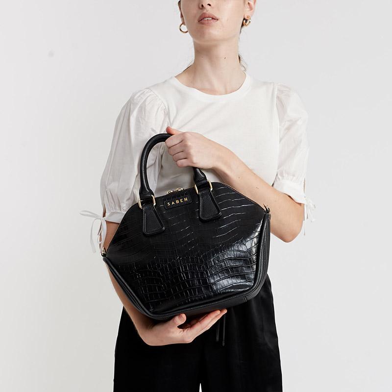 Saben Liv Handbag - Black Croc - Tea Pea Home