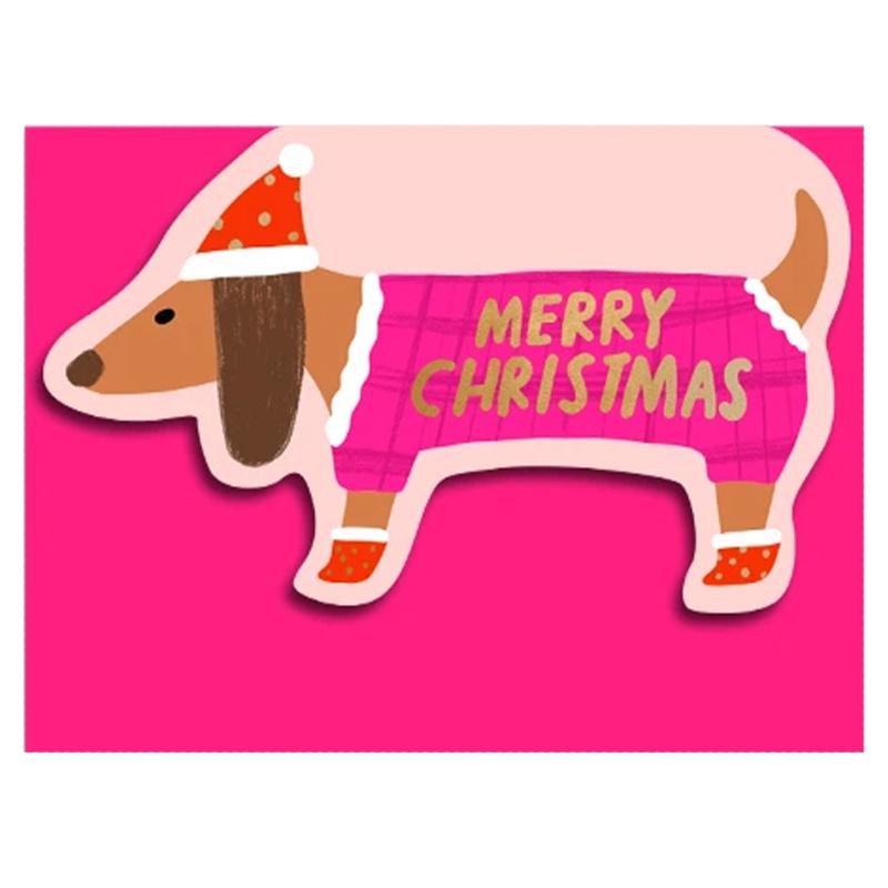 Carolyn Suzuki Die-Cut Christmas Card - Christmas Sausage Doggie - Tea Pea Home