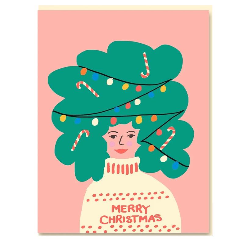 Emma Cooter Draws Card - Christmas Hair Girl - Tea Pea Home