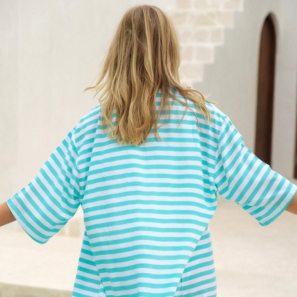 Florencia the Label Camilla Mini Cover Up Shirt - Aqua Stripe - Tea Pea Home