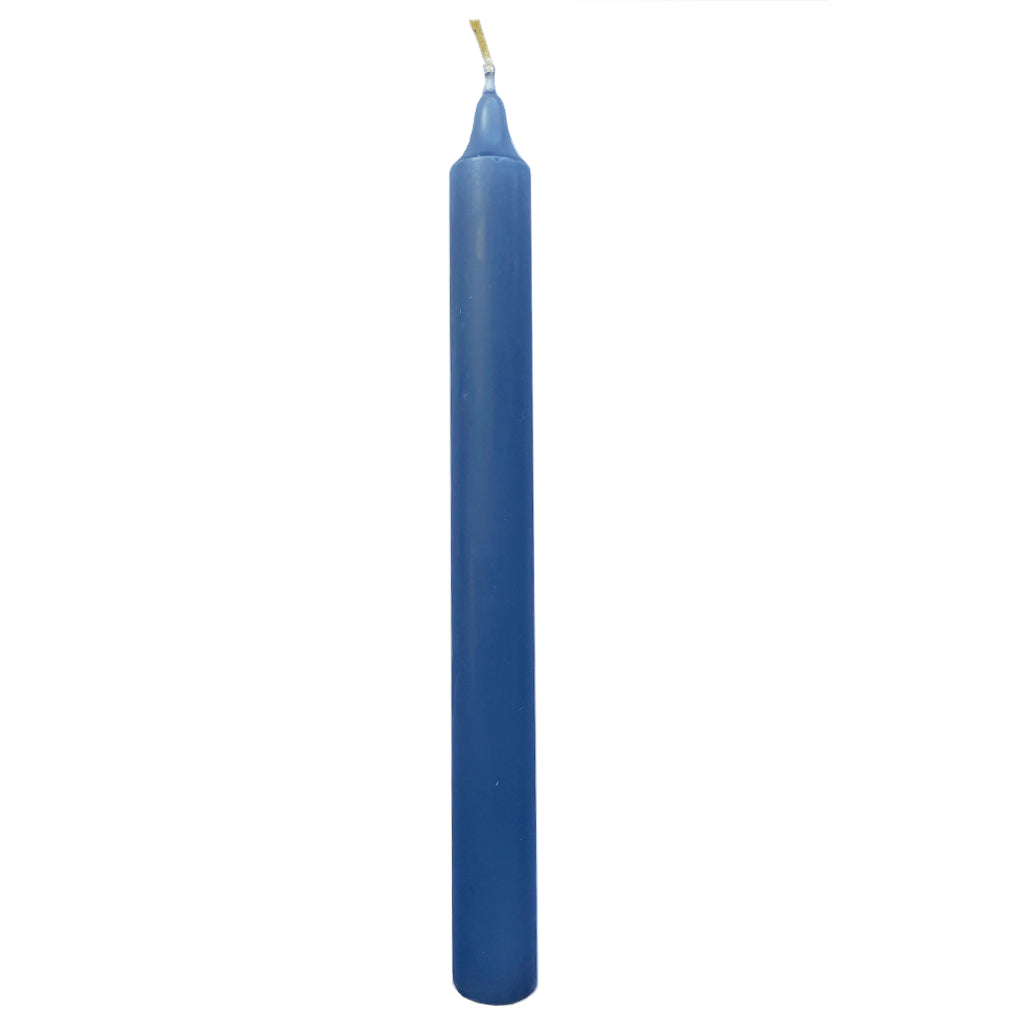 Blue taper candle on a white background