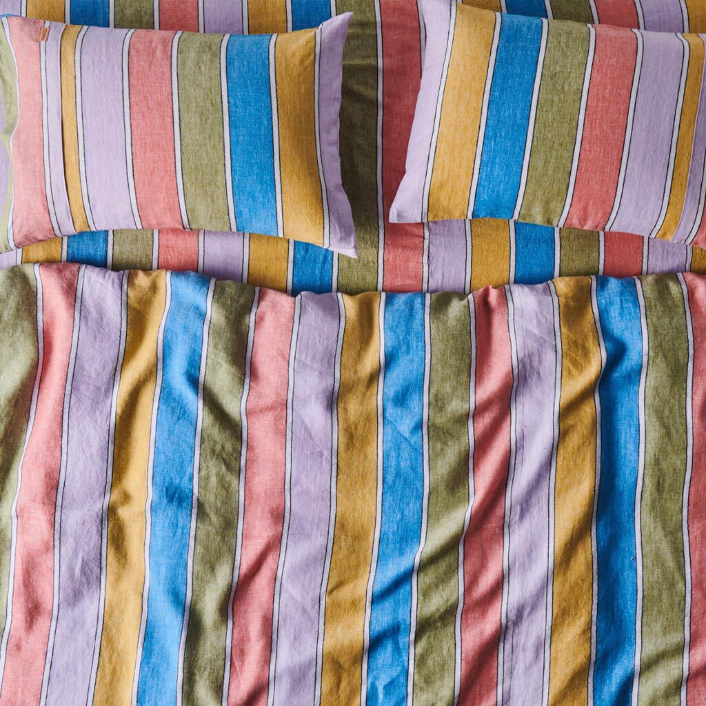 Kip & Co Woven Linen Fitted Sheet - Majorca Stripe - Tea Pea Home