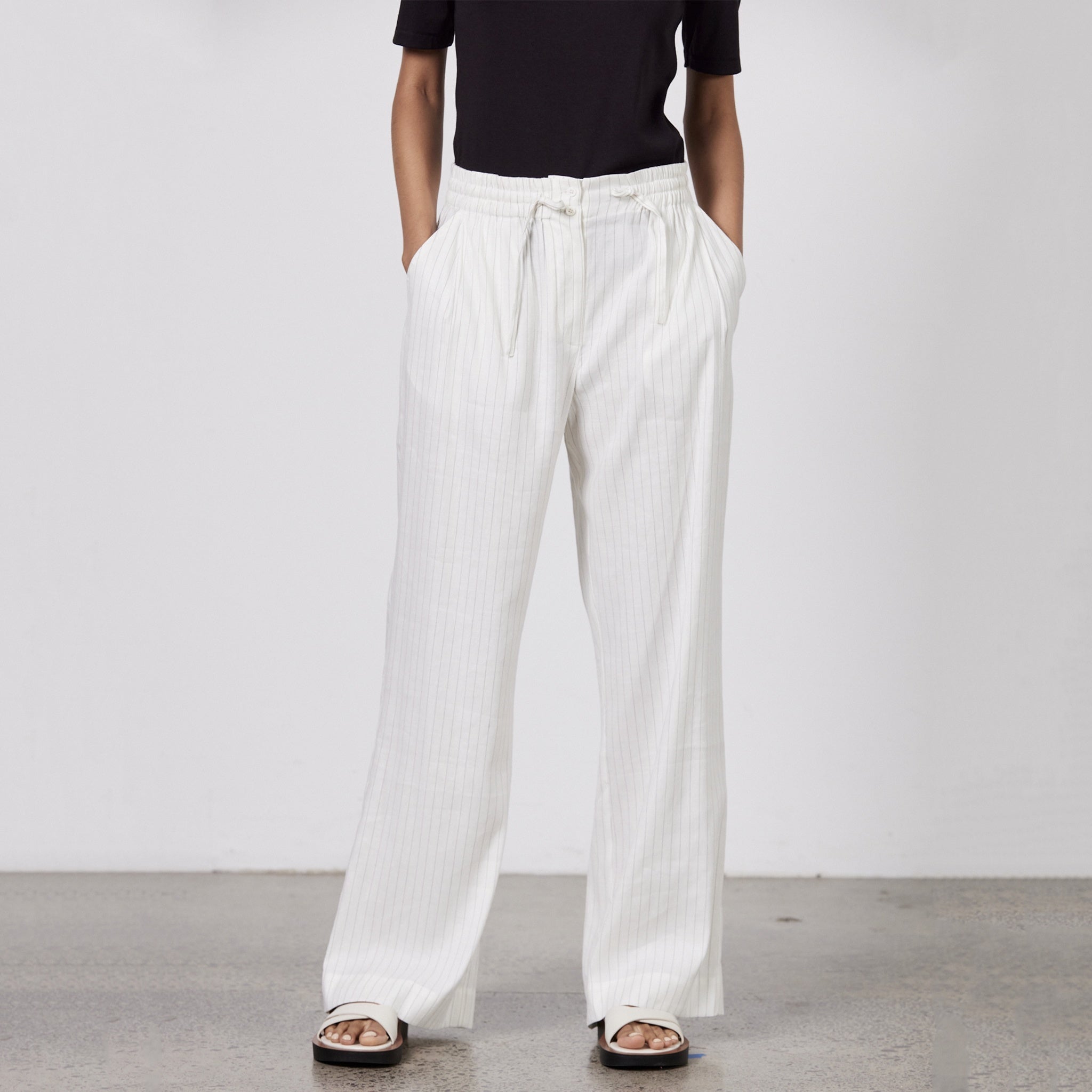 Laing Jacque Pull On Linen Pant - Ecru/Black Stripe - Tea Pea Home