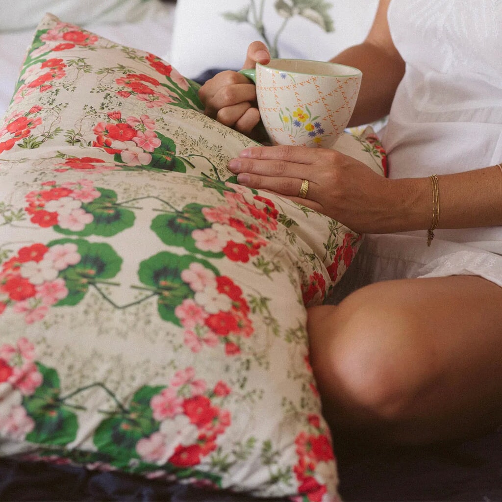 Lazybones Organic Cotton Pillowslip Set - Pelargonium - Tea Pea Home