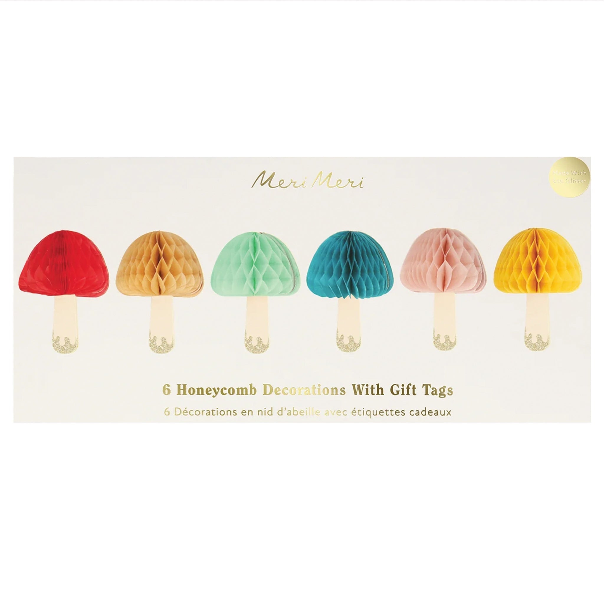 Meri Meri Decorations - Small Honeycomb Mushrooms with Gift Tags - Tea Pea Home