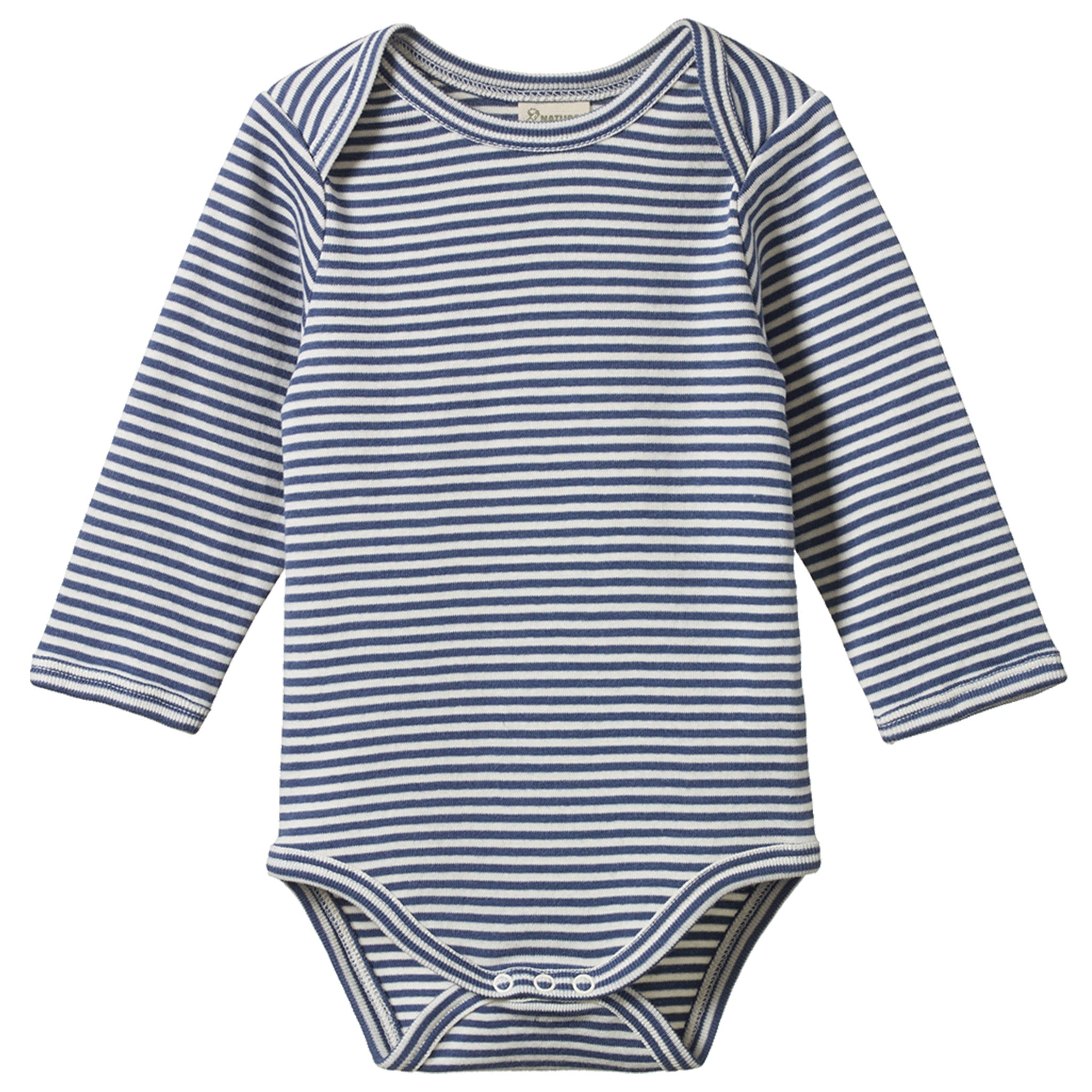 Nature Baby Organic Cotton Long Sleeve Bodysuit - Vintage Indigo Stripe