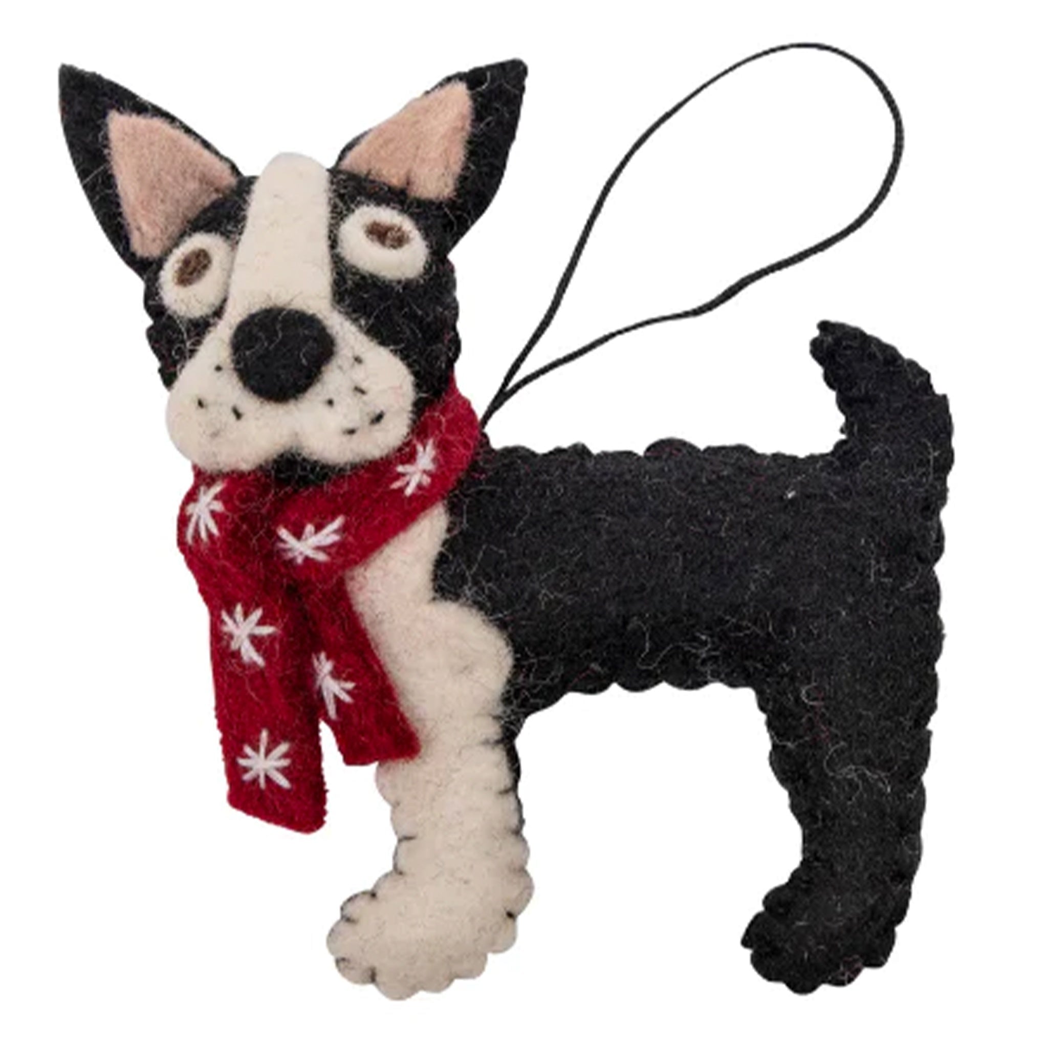 Pashom Nepal Felt Christmas Decoration - Boston Terrier with Scarf Christmas Pashom Nepal 