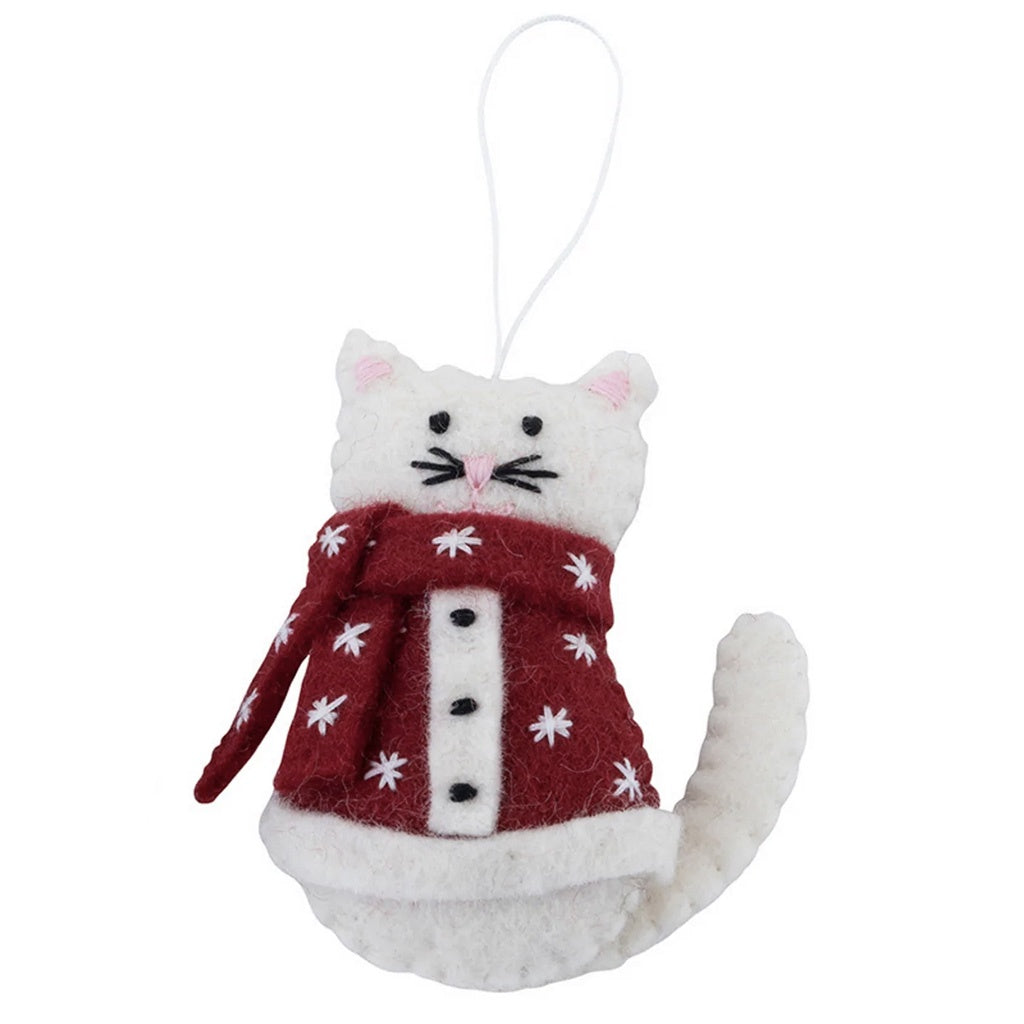 Pashom Nepal Felt Christmas Decoration - Cat in Coat - Tea Pea Home