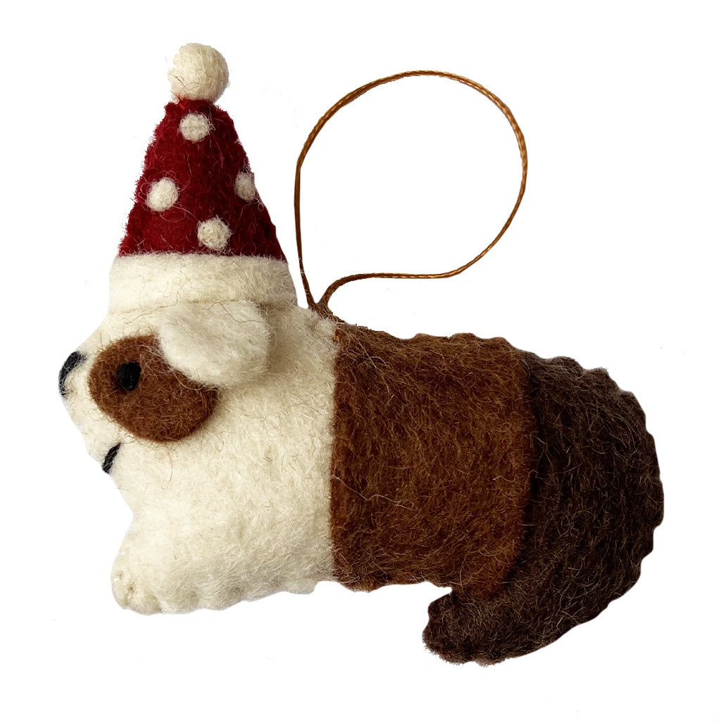 Pashom Nepal Felt Christmas Decoration - Guinea Pig with Spot Hat - Tea Pea Home