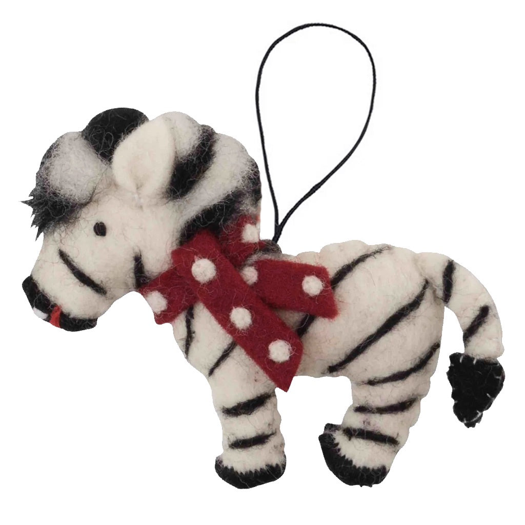 Pashom Nepal Felt Christmas Decoration - Zebra with Scarf - Tea Pea Home
