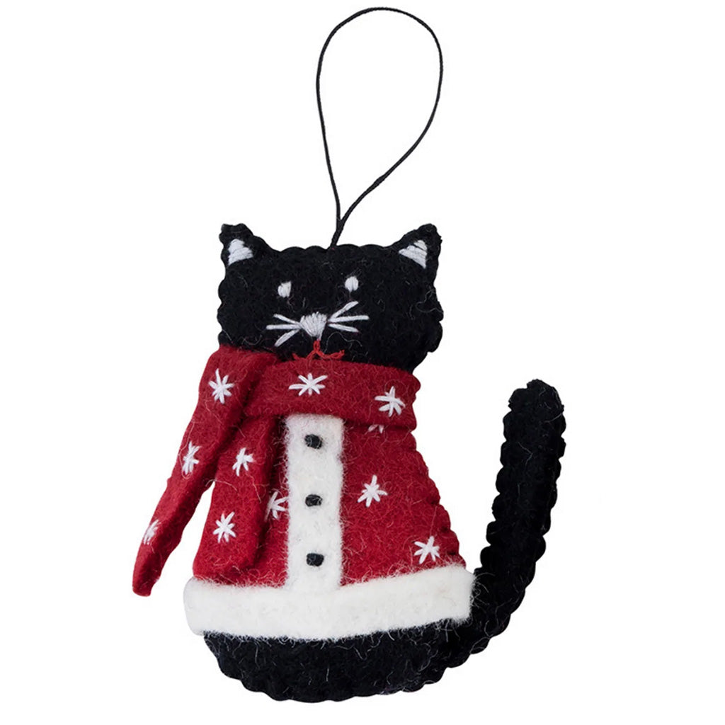 Pashom Nepal Felt Christmas Decoration - Cat in Coat - Tea Pea Home