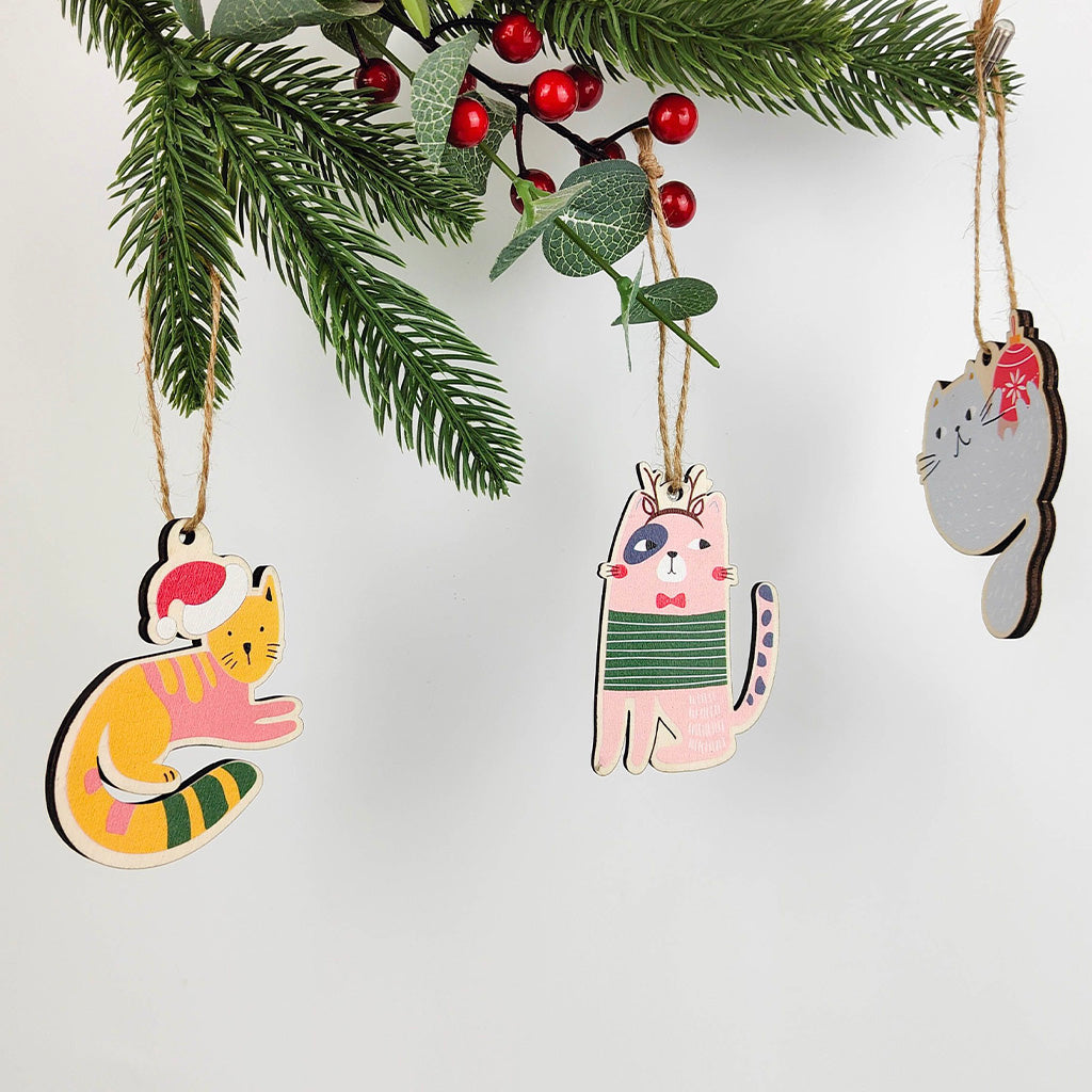 Quirky Christmas Cat Cutouts Hanging Decoration - Tea Pea Home