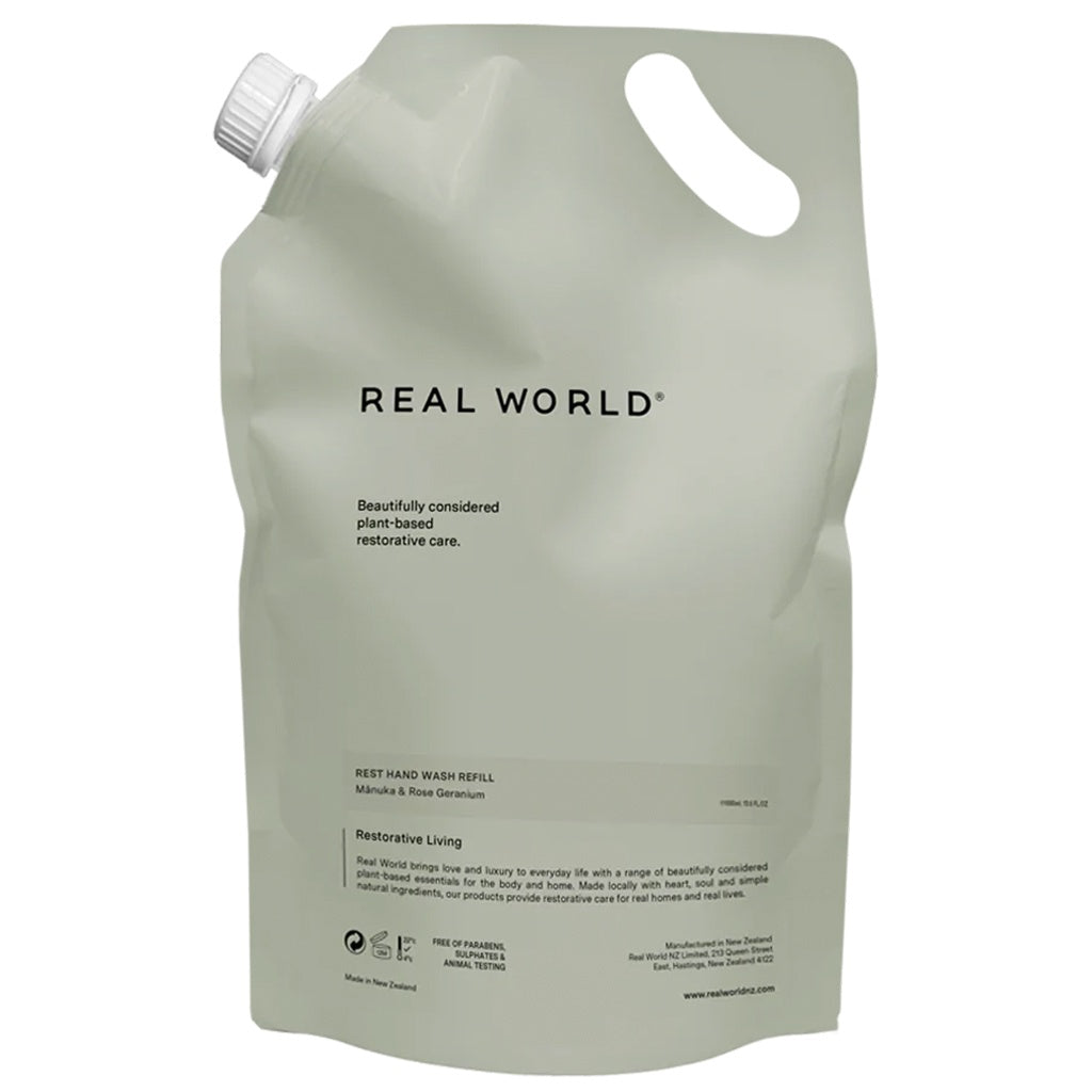 Real World NZ Rest Hand Wash 1000ml Refill - Manuka & Rose Geranium - Tea Pea Home