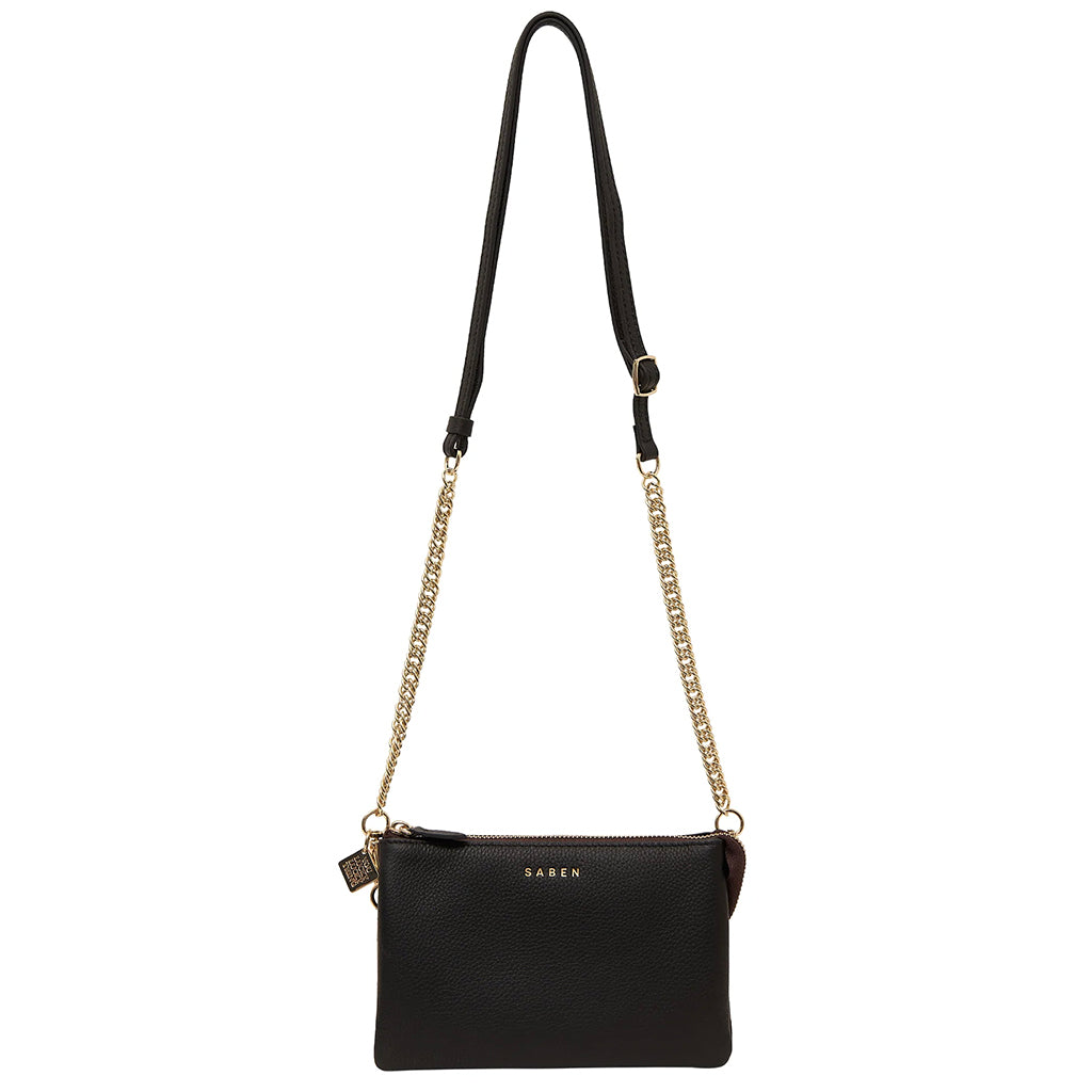 Saben Chain Feature Strap - Gold Curb with Black Leather - Tea Pea Home