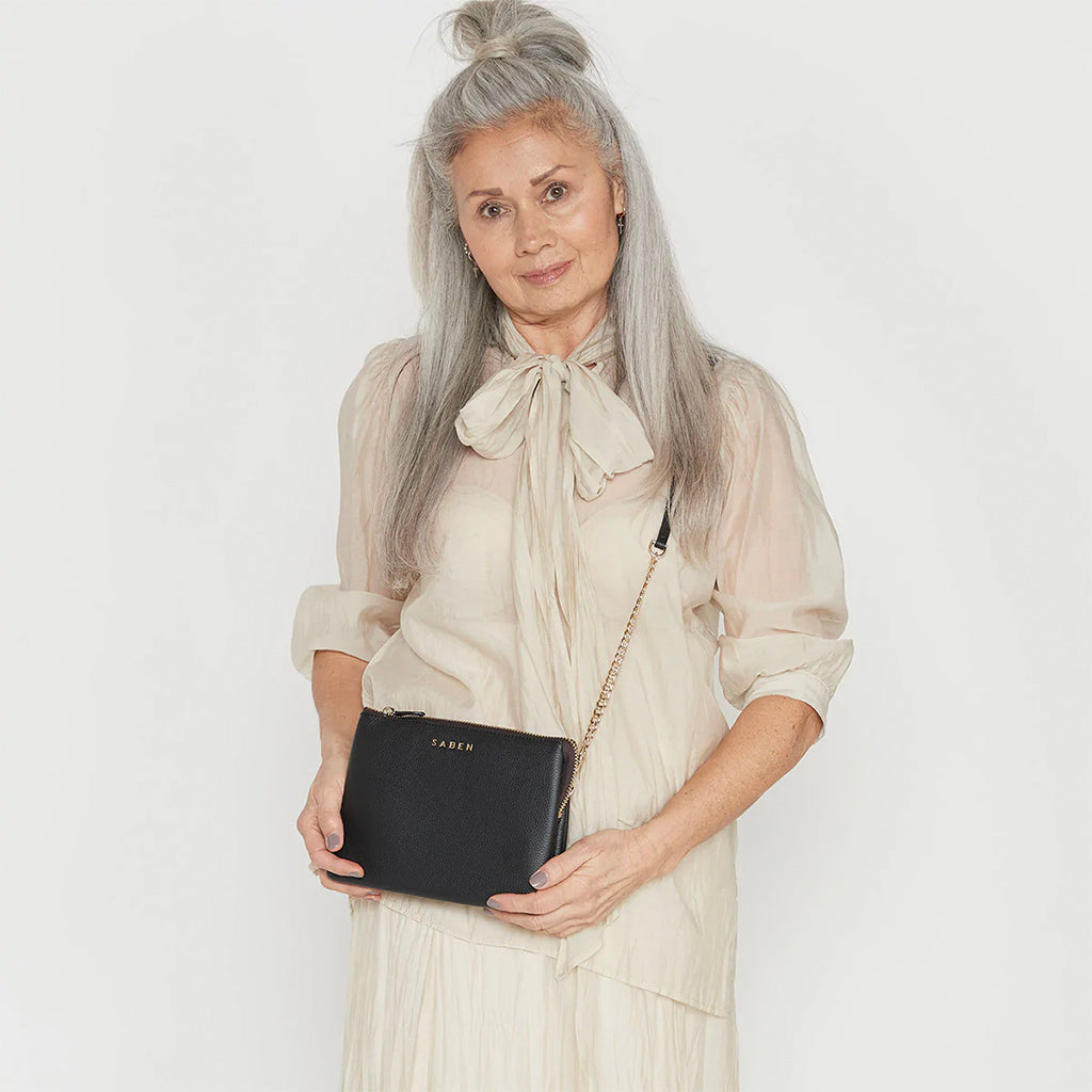 Saben Chain Feature Strap - Gold Curb with Black Leather - Tea Pea Home