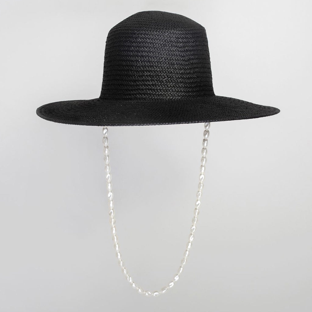 Sophie So Boater Pearls Hat - Black - Tea Pea Home