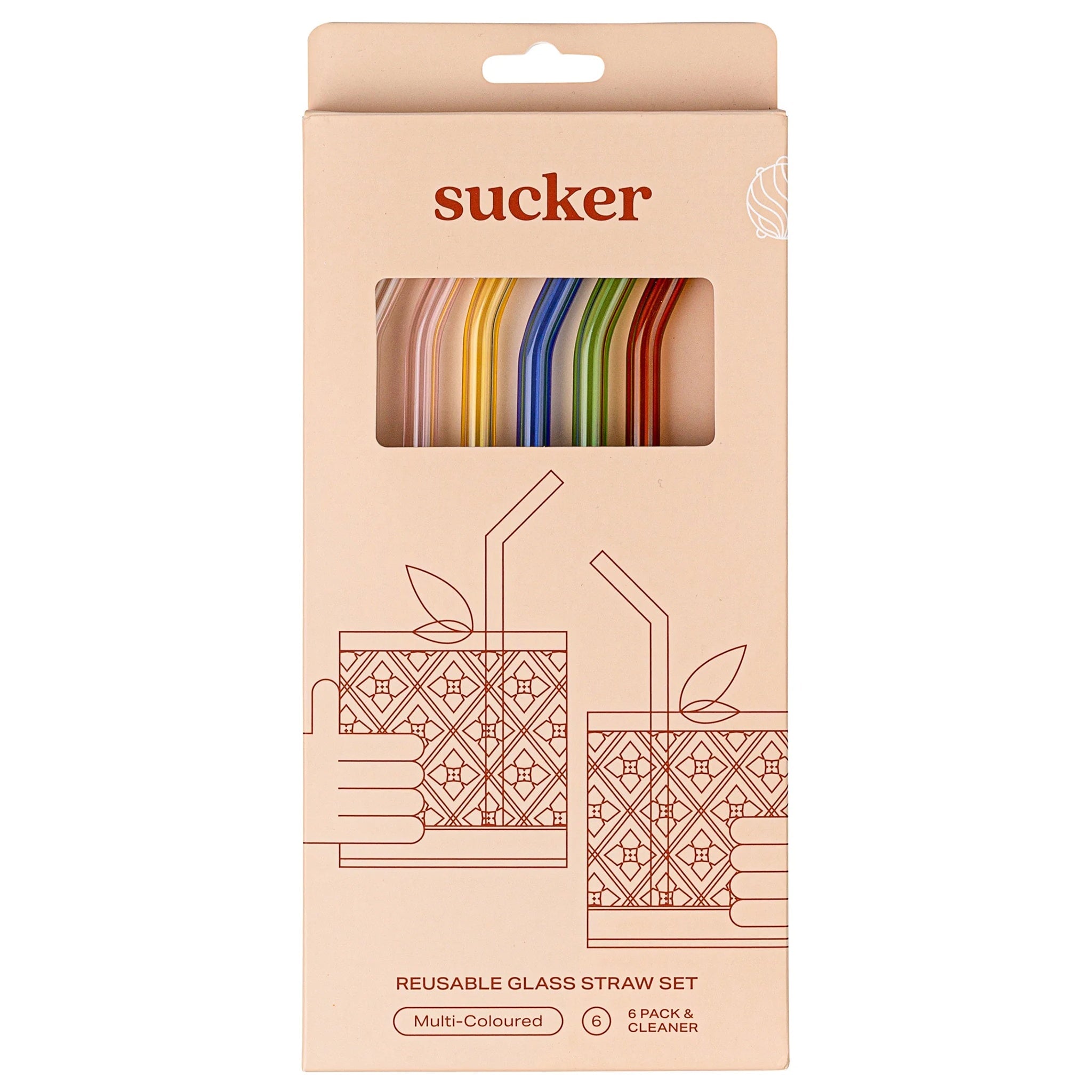 Sucker Reusable Glass Drinking Straw Set - Multi-Coloured - Tea Pea Home