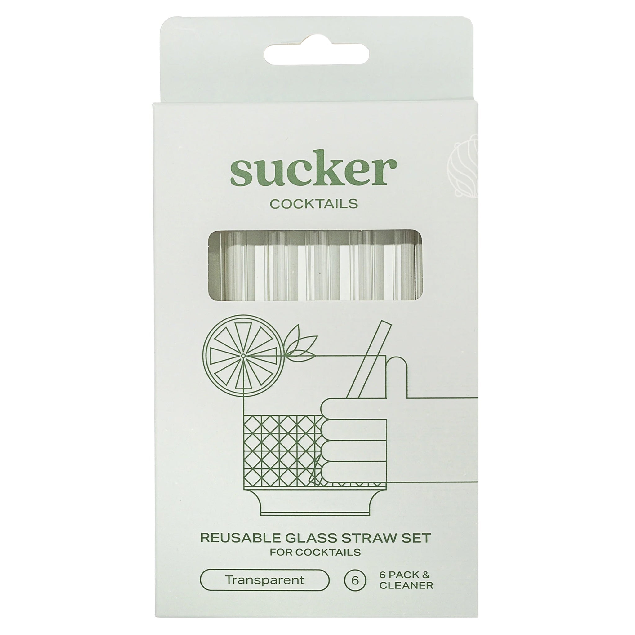 Sucker Reusable Glass Drinking Straw Set - Transparent - Tea Pea Home