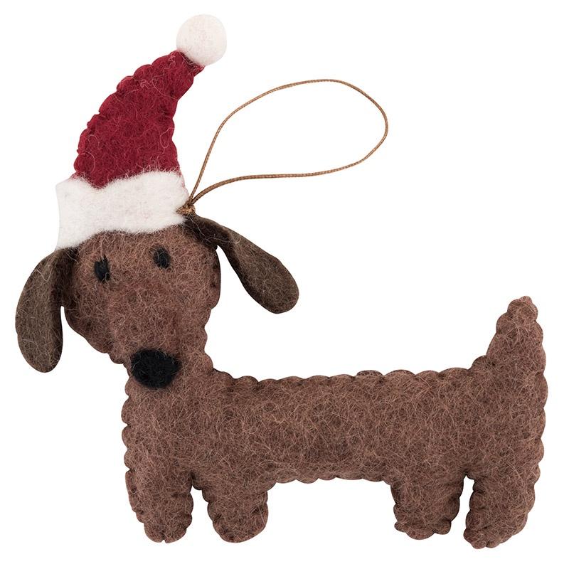 Pashom Nepal Felt Christmas Decoration - Dachshund with Hat - Tea Pea Home